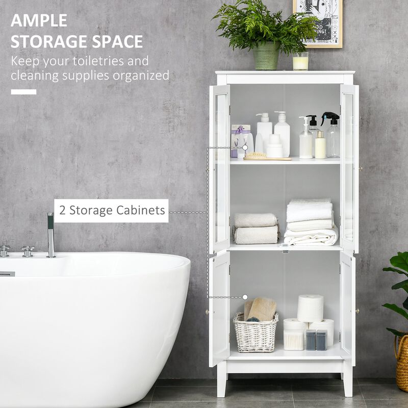 White Bathroom Tower: Floor Cabinet with Glass Door and Shelves image number 3