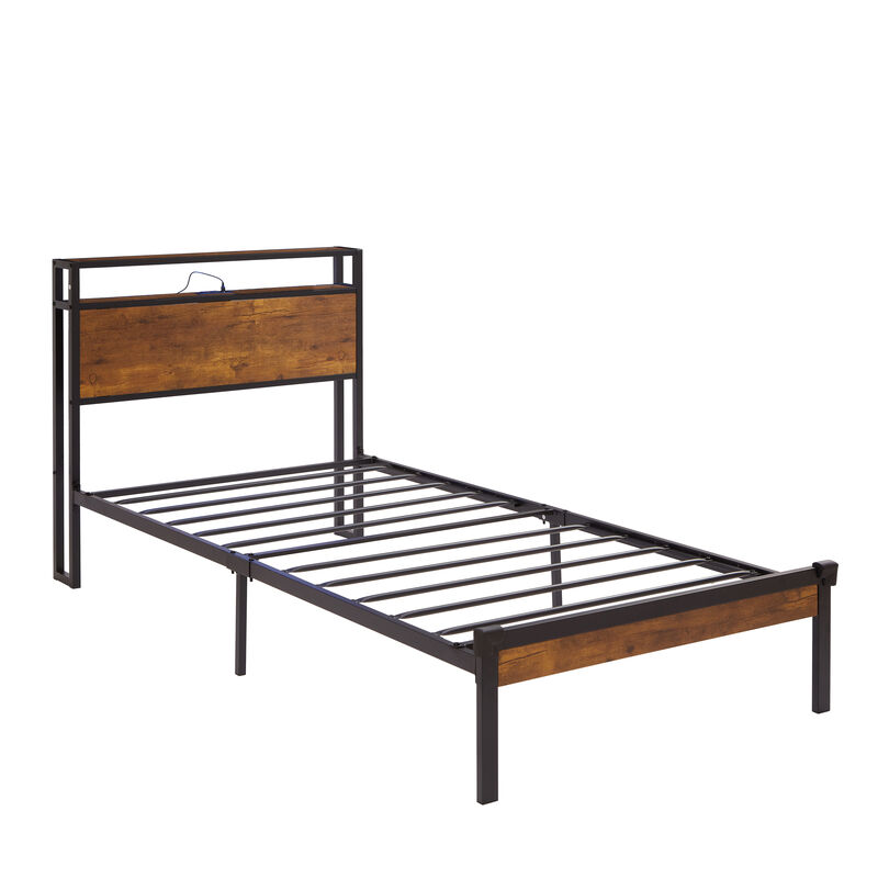 Modern Metal Bed Frame with Wood Accents