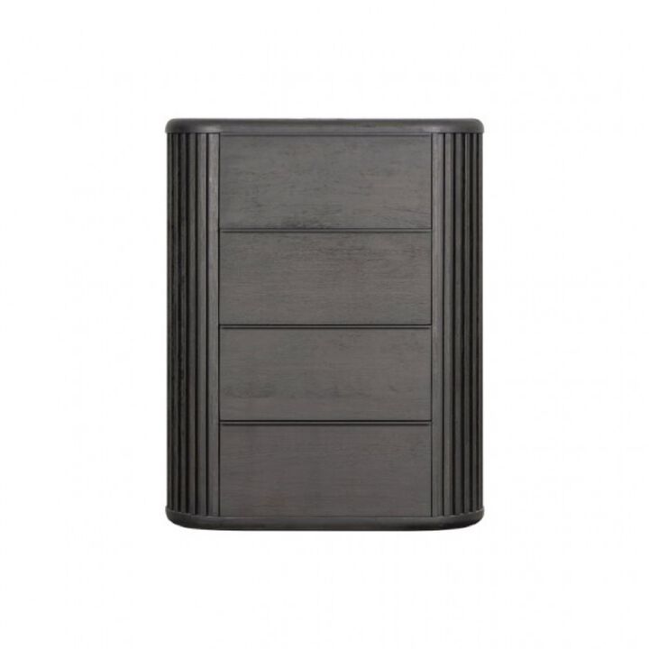 Sheim Tall Dresser Chest, Modern Fluted Reeded Black Solid Acacia Wood - Benzara