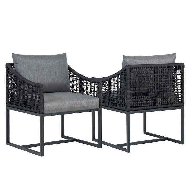 Crafters and Weavers Pair of Sardinia Outdoor Aluminum Dining Chair with Rope Design - Black