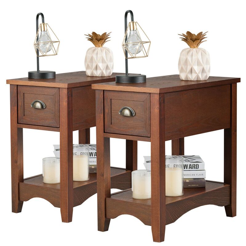 Set of 2 Contemporary Side End Table with Drawer