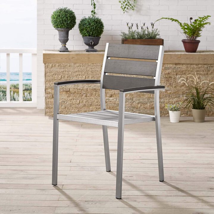 Modway EEI-3130-SLV-GRY Shore Outdoor Patio Aluminum Silver Gray, One Dining Wood Armchair