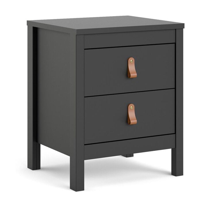 Furnifact Stylish Black Matte Nightstand With Two Drawers For Modern Bedrooms