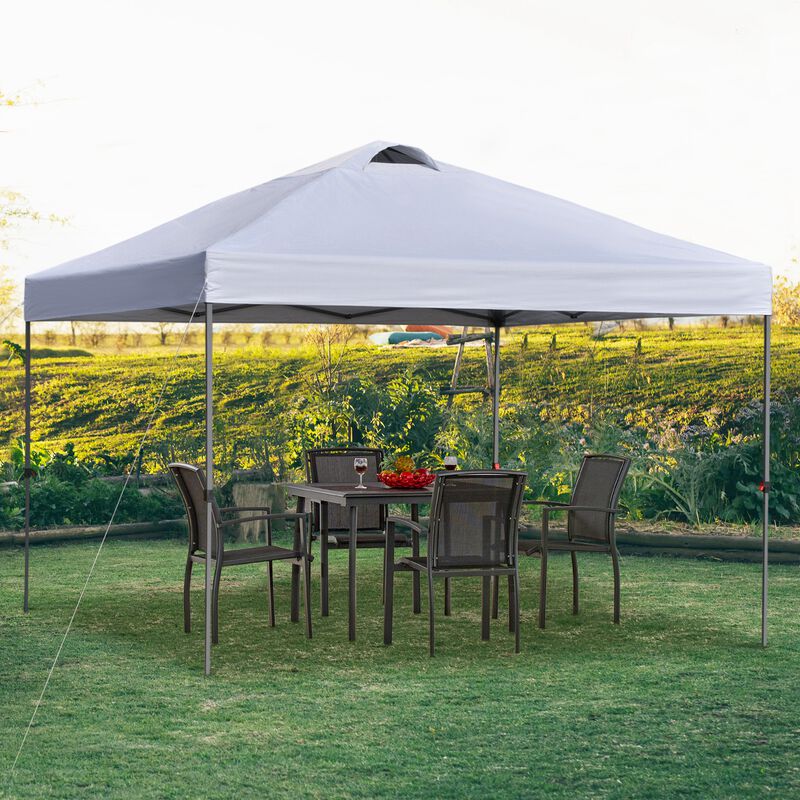 Outsunny 10' x 10' Pop Up Canopy Tent, Instant Sun Shelter with 3-Level Adjustable Height, Top Vents and Wheeled Carry Bag for Outdoor, Garden, Patio, White