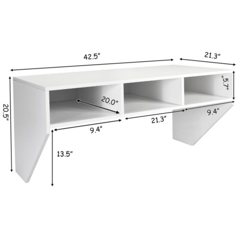 Wall Mounted Floating Computer Table Desk with Storage Shelves
