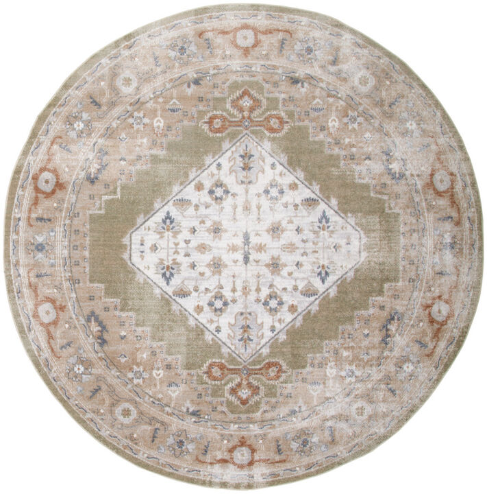 HomeRoots Floral Medallion Distressed Washable Round Rug
