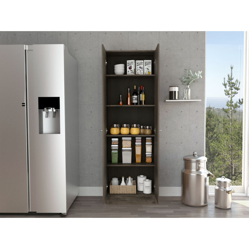 Multi Storage Pantry Cabinet, Five Shelves, Double Door Cabinet -Dark Brown / Black