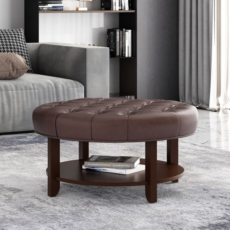 Merax PU Leather Round Ottoman for Living Room
