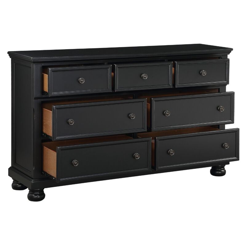 Queen Size Bedroom Set, Traditional Carved Wood Design, Black Finish, 4-Piece Set with Bed, Nightstands and Dresser image number 5
