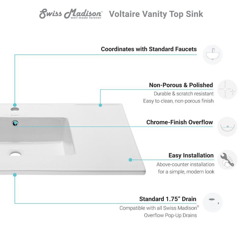 Voltaire 37 Vanity Top Sink with Single Faucet Hole image number 7