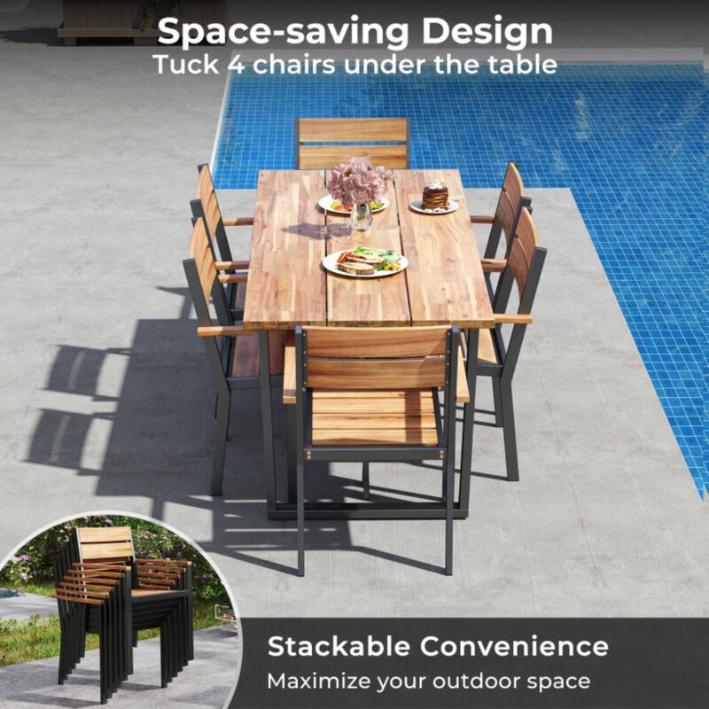 Hivvago 7 Pieces Acacia Wood Patio Dining Set with Metal Frame and 2 Inches Umbrella Hole