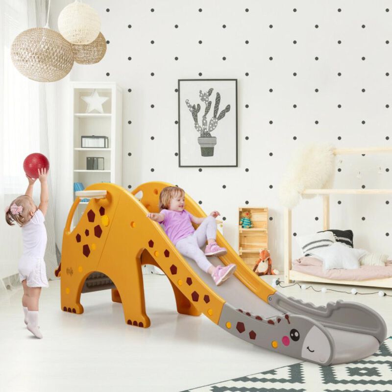 Hivvago 3-in-1 Kids Climber Slide Play Set with Basketball Hoop