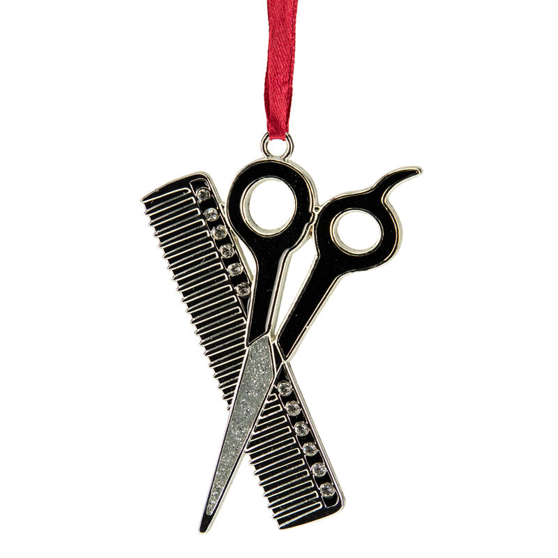 3" Silver-Plated Scissors and Comb Christmas Ornament image number 0