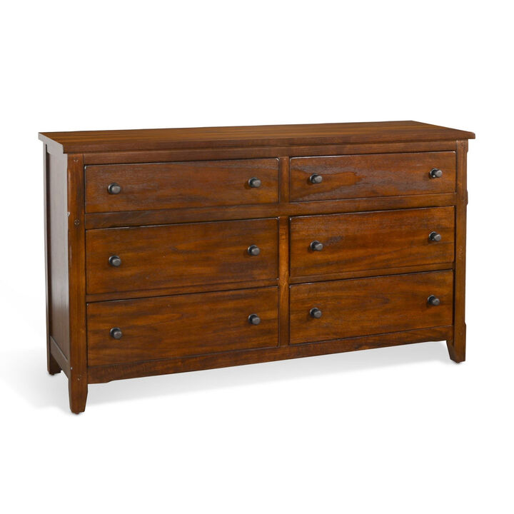 Odell Wide Dresser, 6 Drawers, Bronze, Rustic Dark Brown Solid Wood