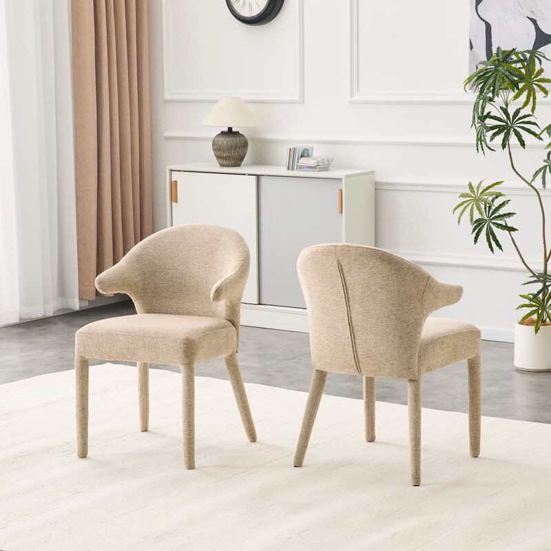 Set of 2 Boucle Dining Chairs Armchair Dining Chairs with Wraparound Back and Arms Square Dining Chairs with Metal Legs and Spring Seat image number 4