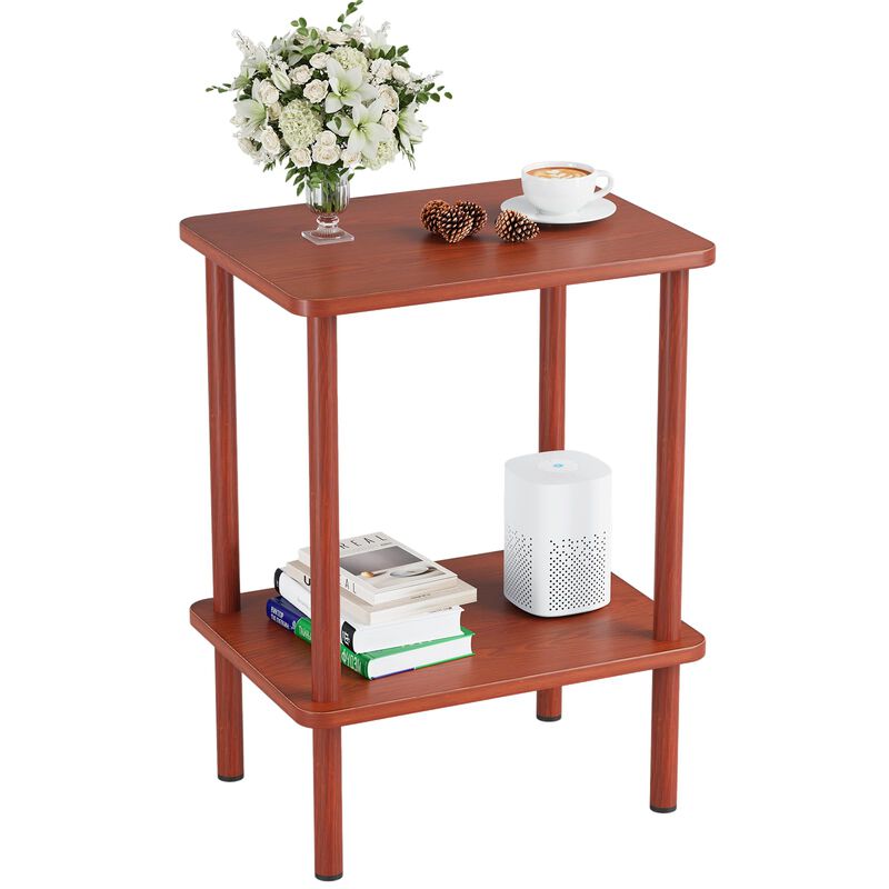 Apicizon 2 Tier End Table, Boho Side Table with Storage Shelf, Nightstand Bedside Table for Small Spaces, Bedroom, Living Room,