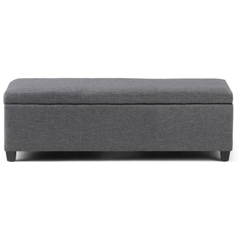 Avalon 48 inch Wide Contemporary Rectangle Storage Ottoman Bench in Slate Grey Linen Look Fabric, Assembled