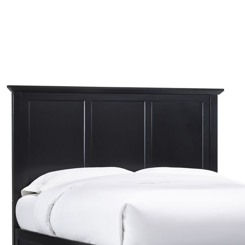 Neo King Size Bed, Panel Design Farmhouse Wood Frame with Slats, Black - Benzara