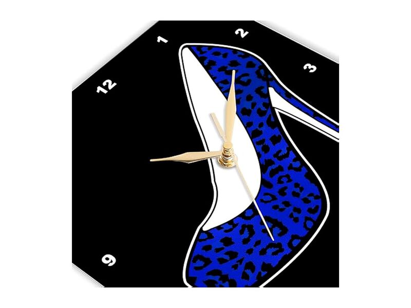 I Love Shoes Blue Cheetah High Heel Wall Clock 10 Inch Black Home Decor image number 3