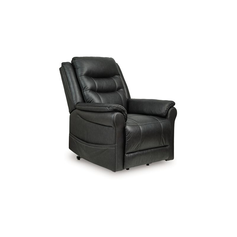 Otim Power Lift Recliner Chair, 35in, Heat Massage, Black Faux Leather - Benzara