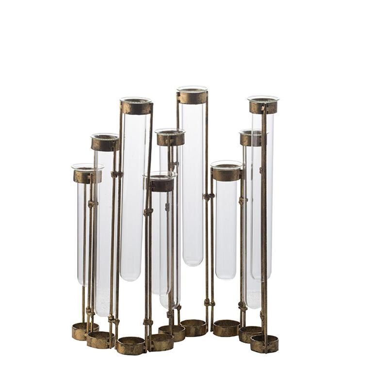 HomeRoots 17" Bronze And Clear Enameled Cast Iron And Glass Nine Bloom Table Vase image number 2