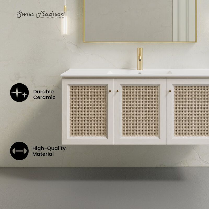 48" Wall-Mounted Bathroom Vanity in White Oak with Single Faucet Hole Vanity Top image number 6