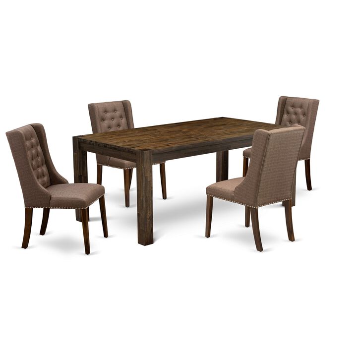 East West Furniture LMFO5-N8-18 5Pc Dining Set - Rectangular Table and 4 Parson Chairs - Walnut Color