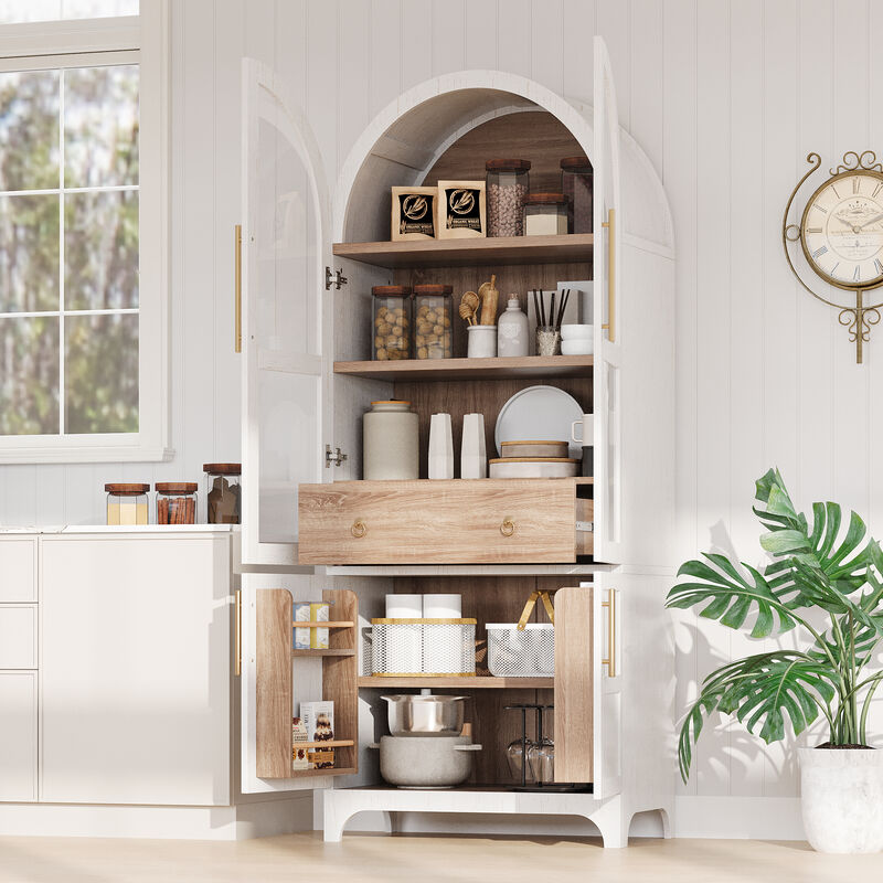 Merax Arched Kitchen Pantry Cabinet with Door Shelves