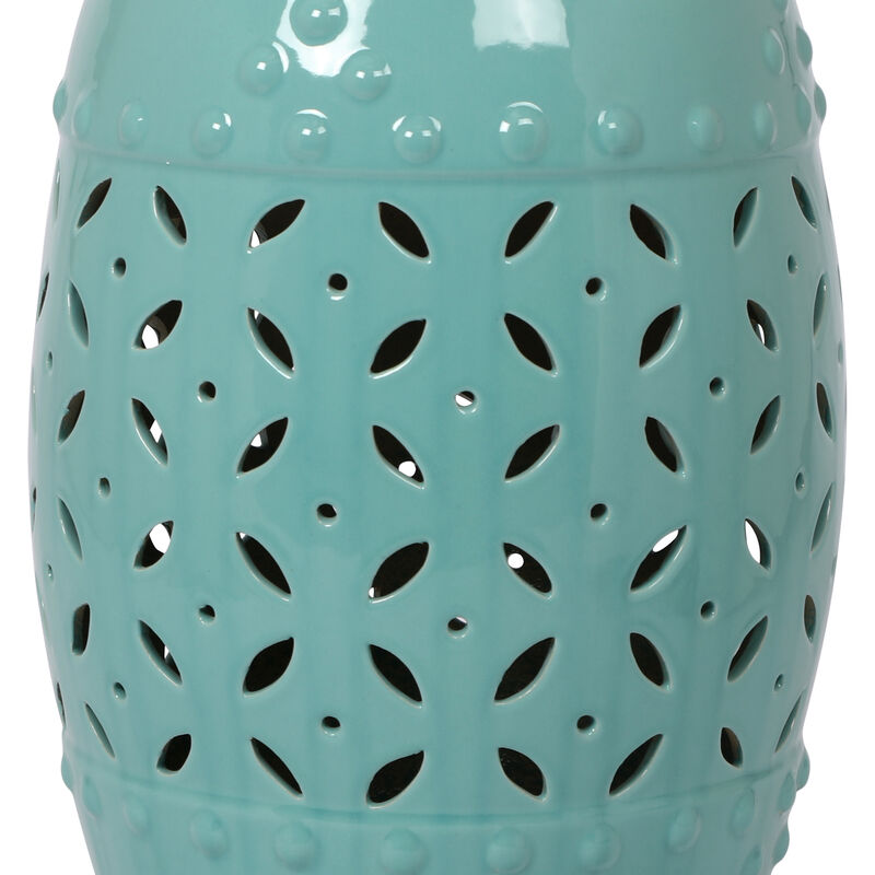 11" x 17" Glazed Ceramic Drum Stool - Indoor/Outdoor Side Table - Accent Garden Stool