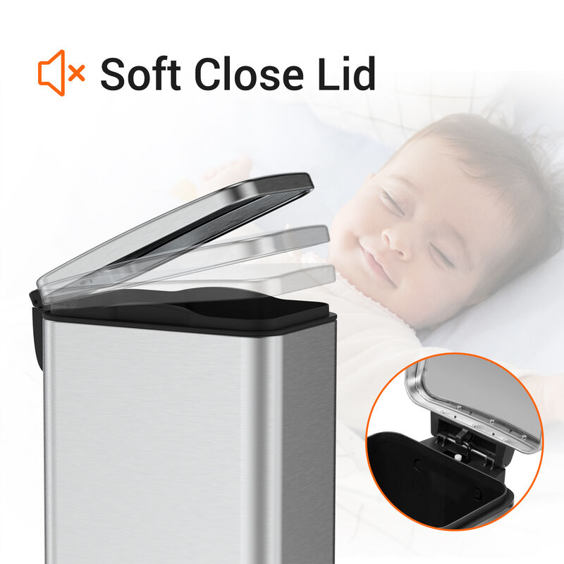 11.9 Gallon + Two 1.6 Gallon Slim Trash Can Combo, Stainless Steel Step Kitchen Garbage Can Set image number 6