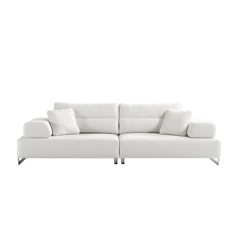 Pasargad Home Ravenna Faux Suede Sofa with Sliding Back & Armrests, White