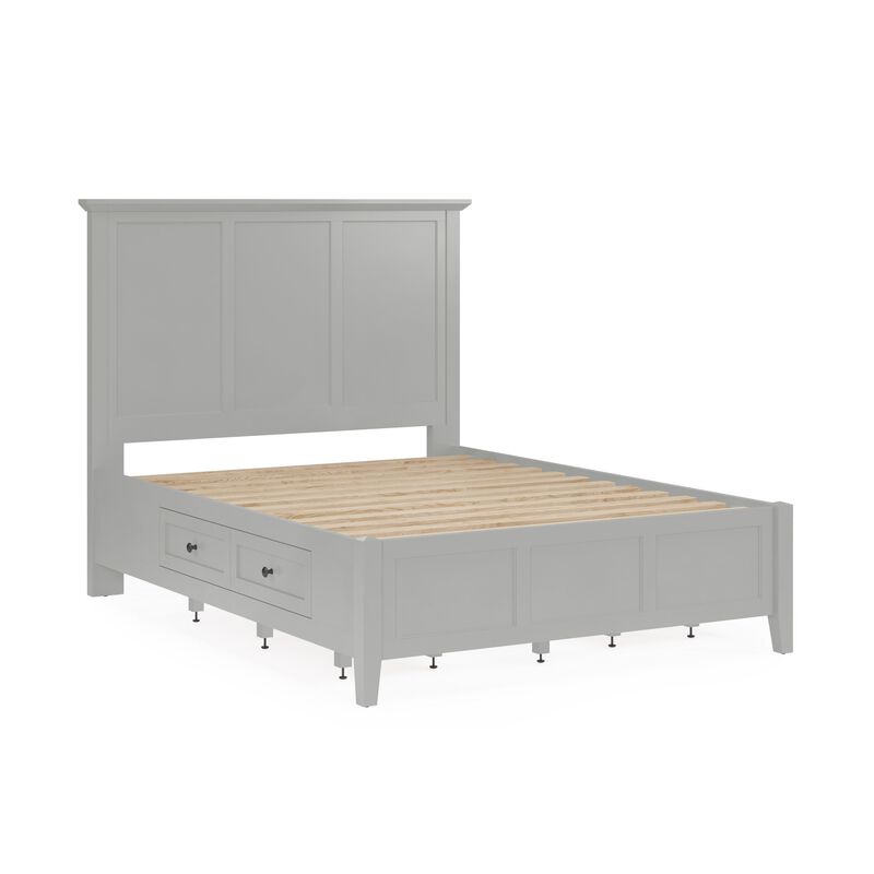 Fritz Queen Size Storage Bed, Three Panel, Beveled Top, Light Gray Wood - Benzara