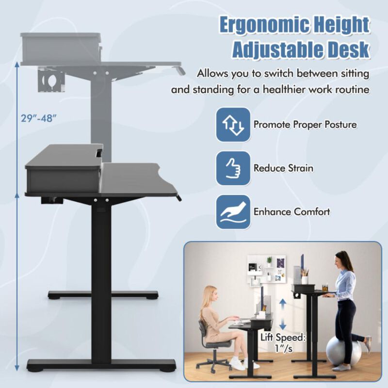 Hivvago 48 Inch x 24 Inch Height Adjustable Electric Standing Desk with 2 Drawers