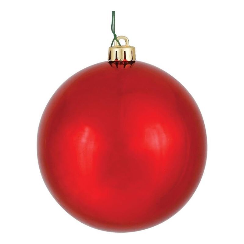 Vickerman 4.75" Red Shiny Ball Ornament, 4 per Bag image number 0