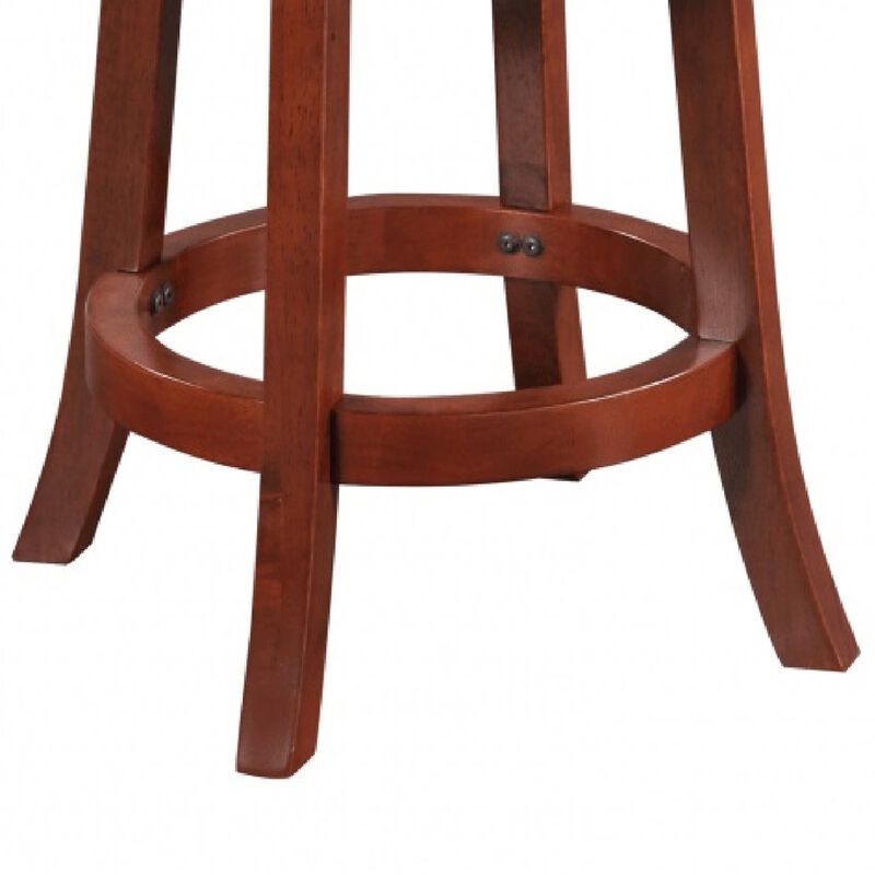 Sabi 24 inch Swivel Counter Stool, Solid Wood, Faux Leather, Brown, Black - Benzara