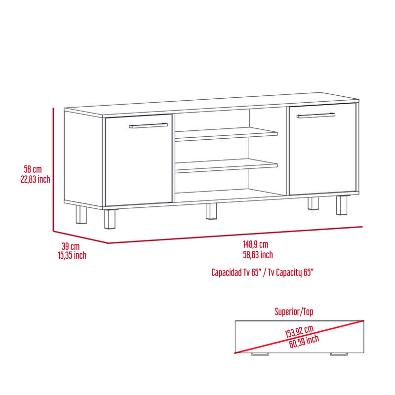 DEPOT E-SHOP Egeo Tv Stand for TV´s up 60", Two Cabinets, Three Shelves, Five Legs, Espresso / Pine