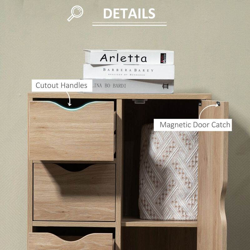 Oak Bathroom Storage: Freestanding Cabinet with 4 Drawers