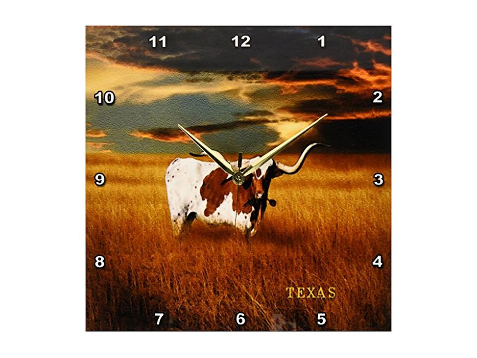 Texas Longhorn Wall Clock 13 Inch Home Decor