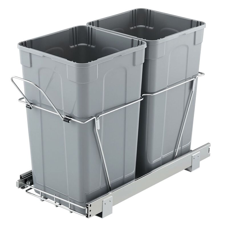 Dual 27QT Pull-Out Under Mount Cabinet Waste Container with Full Extension Rails