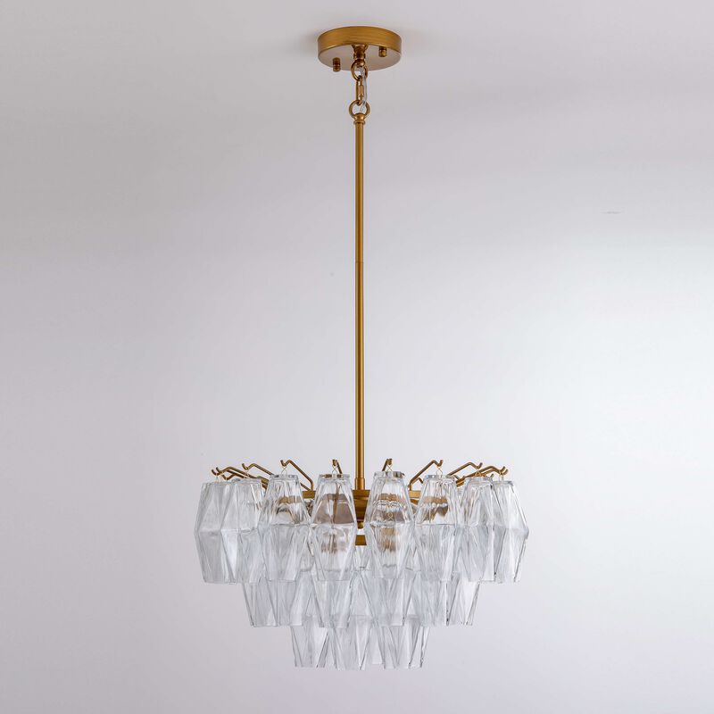 Hilaria Medium-gloss Brushed Brass Finish 3-Light Multi-faceted Clear Glass Shade Round Tiered Chandelier image number 6