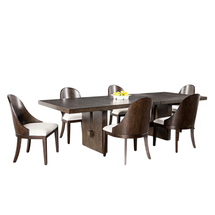 Mordy 7pc Dining Table Set, 90 Inch Expandable Leaf, 6 Chairs