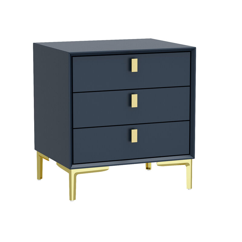 Black 3-Drawers 19.6 in. Width x 21.3 in. Height Wooden Nightstand, Bed Side Table with Golden Legs for Bedside Storage image number 0