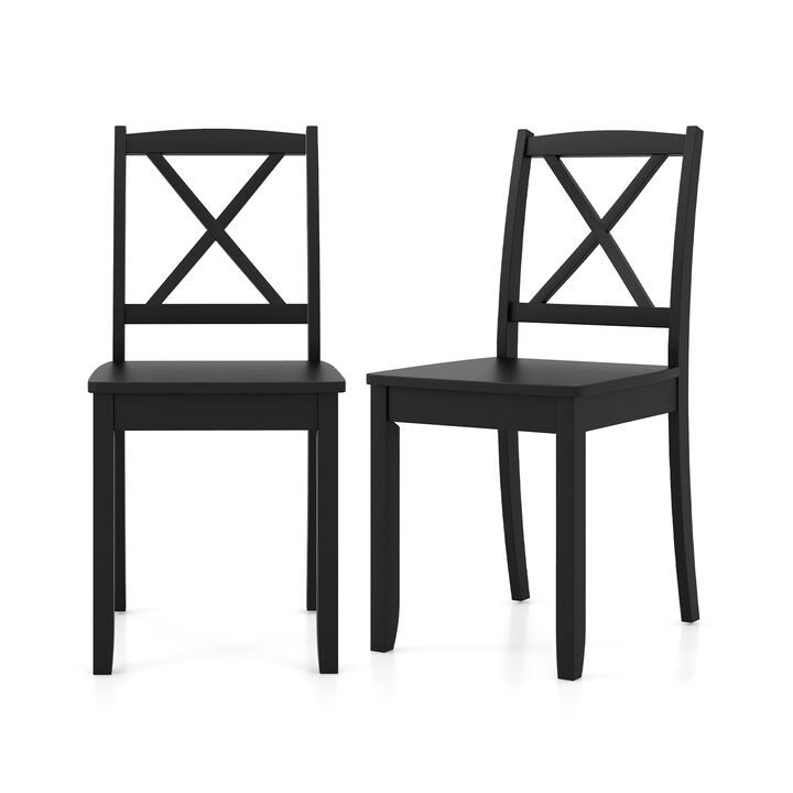 Wood Dining Chair Set of 2 with Rubber Wood Legs and Curved Backrest