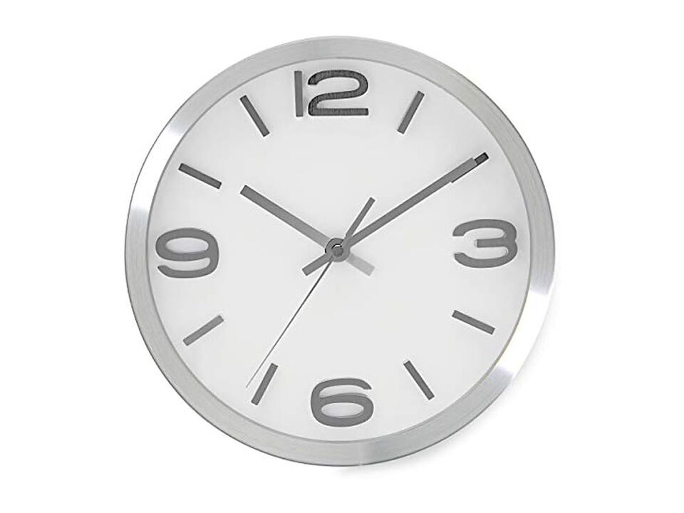 Silver Elegant Metal Wall Clock 10 Inch Silent Non Ticking Easy Read Modern
