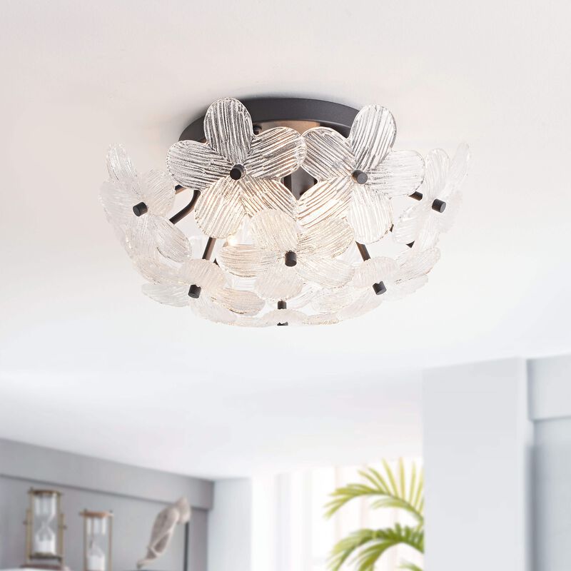 Estrella Modern 3-Light 16" Black Clear Glass Flower Flush Mount image number 2