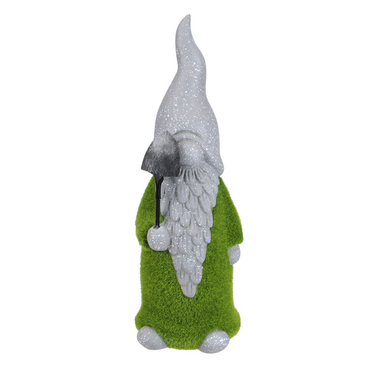 14" Faux Moss Covered Gnome with Shovel Outdoor Garden Statue