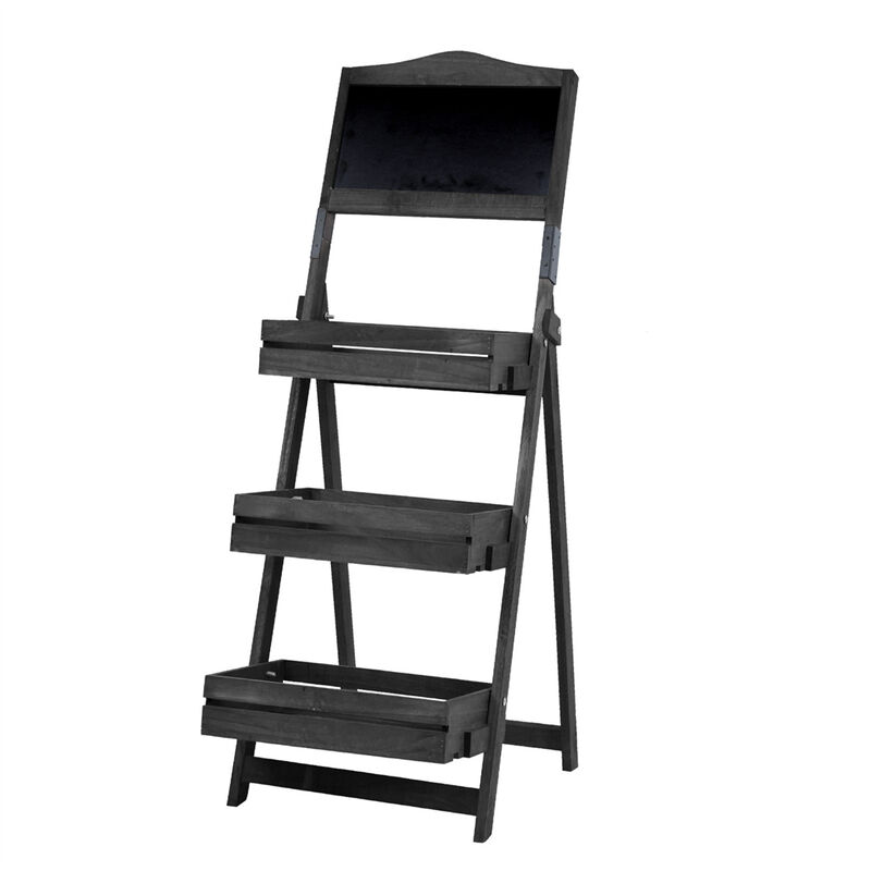 3-Tier Wood A-Frame Sidewalk Menu Chalkboard Sign with Display Shelf Plant Stand image number 0