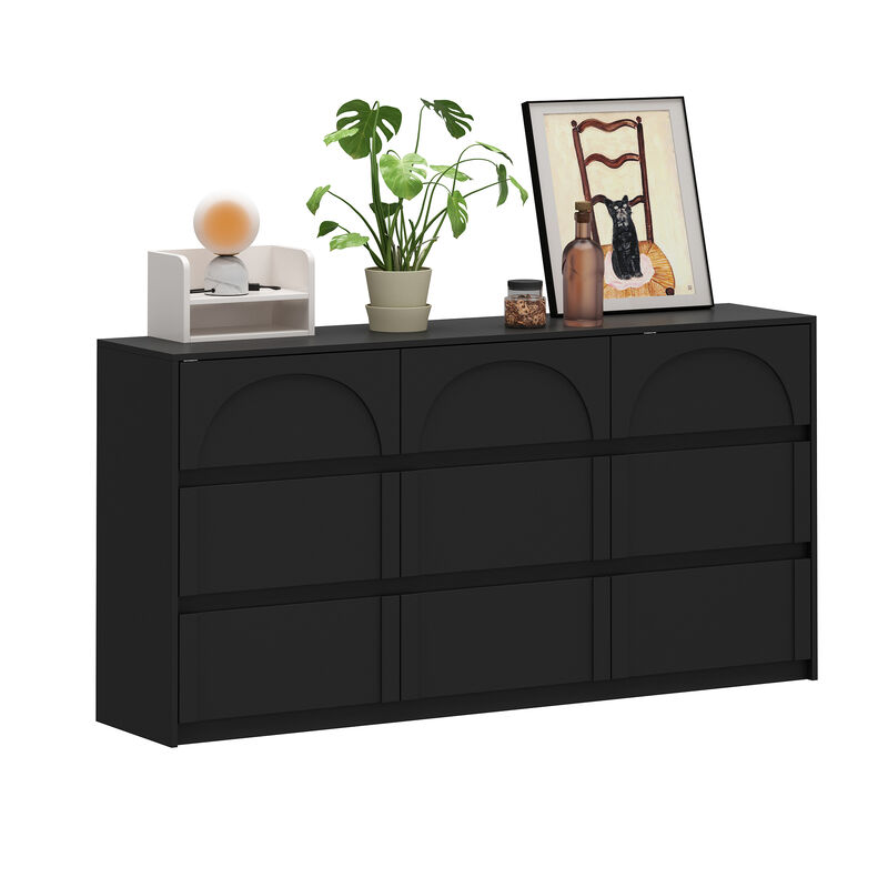 FUFU&GAGA Modern Black Dresser with 9 Drawers, P2 MDF, Black Finish (63" W x 31.5" H x 13.7" D),Black