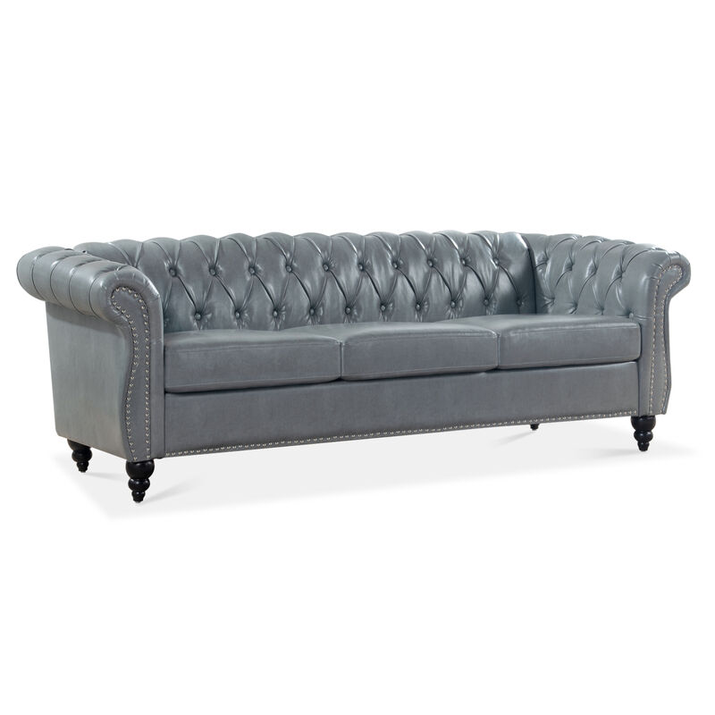 Rolled Arm Chesterfield 3 Seater Sofa. image number 3