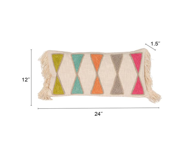 Embroidered Cotton Lumbar Pillow with Fringe, Bright Multicolors image number 2